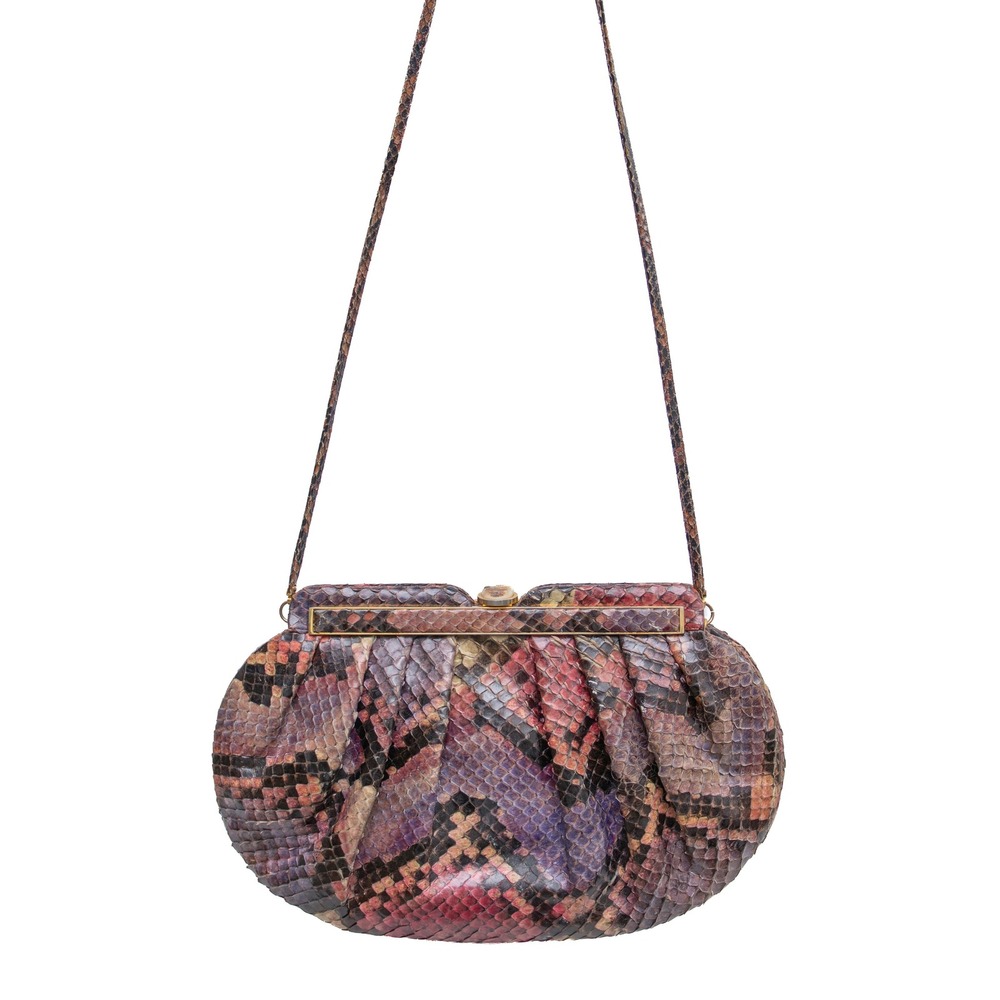 Vintage Judith Leiber Python Snakeskin Evening Bag Multicolor Shoulder Purse